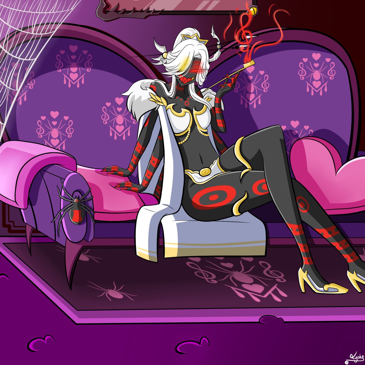 LyahStrange's tweet photo. A dark and dangerous spider, member of the V, her name is Vixiana 🕷️🕸️

#HazbinHotelOC #HazbinHotel https://t.co/o6RZiBNYjH
