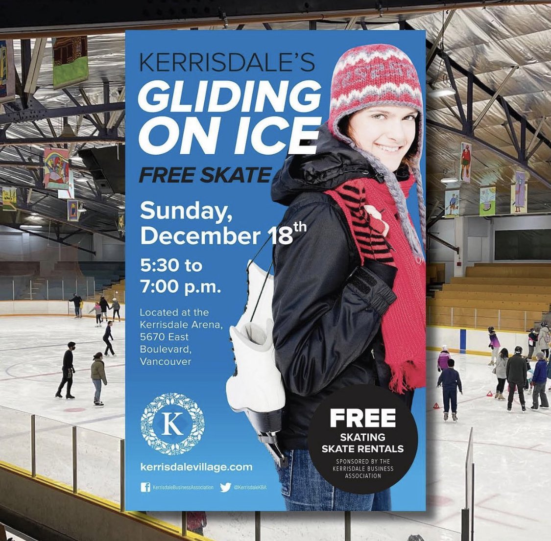 GLIDING ON ICE - head to Kerrisdale Arena this Sunday, Dec 18 at 5:30pm for the annual free skate hosted by Kerrisdale Business Association. Free rentals. 

#kerrisalearena #freeskate #glidingonice #kerrisdalebusinessassociation #kerrisdale #kerrisdalevillage