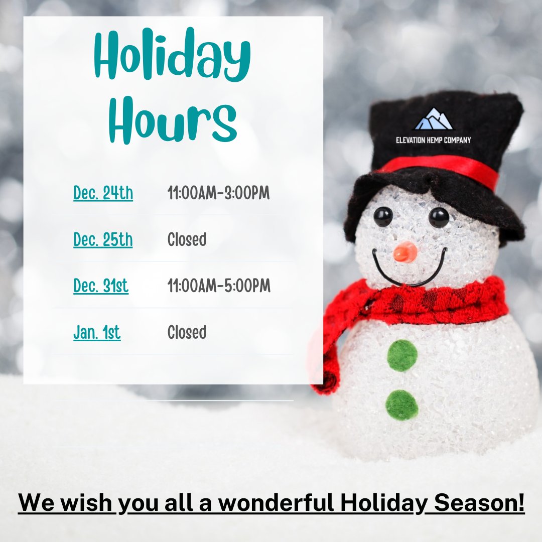 Please note our Holiday Hours coming up very shortly. We will not be offering delivery service any of these 4 days.

Thanks for making 2022 so special for us and wish you all a wonderful Holiday Season! 🌲💙