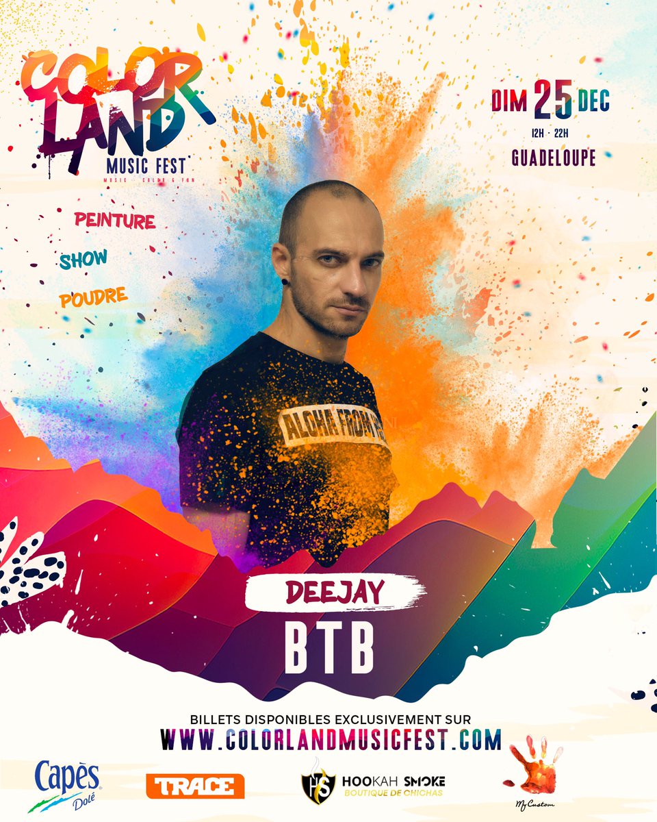 colorlandfwi's tweet photo. 🎶 DJ BTB te donne rendez-vous le 25 décembre, à partir de 12h, à la #ColorLandMusicFest !

🎤 Avec en showcase Ridge Cross D Bridge, @LestefKjf et @NIKO_FWI.

🎫 Récupère vite ton pass sur notre site https://t.co/iOgAAK32Dm
Lien dans notre bio. https://t.co/iOf7MR9YHa