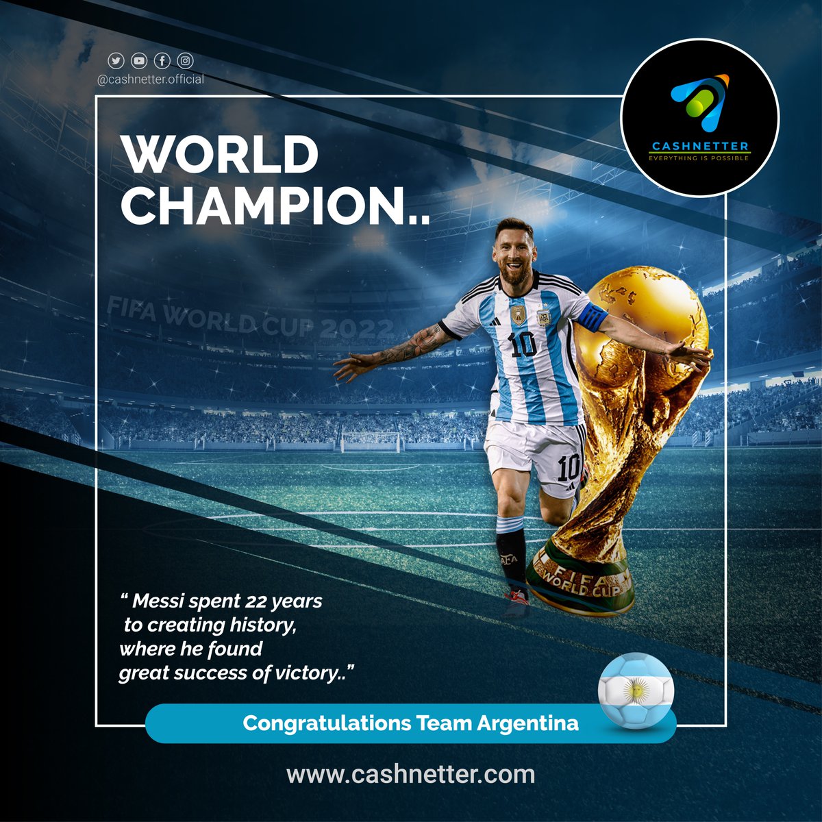 itsae4s's tweet photo. " Messi spent 22 years to creating history, where he found great success of victory.."

#cashnetter
#cashnetkart https://t.co/XJwcP9beo4