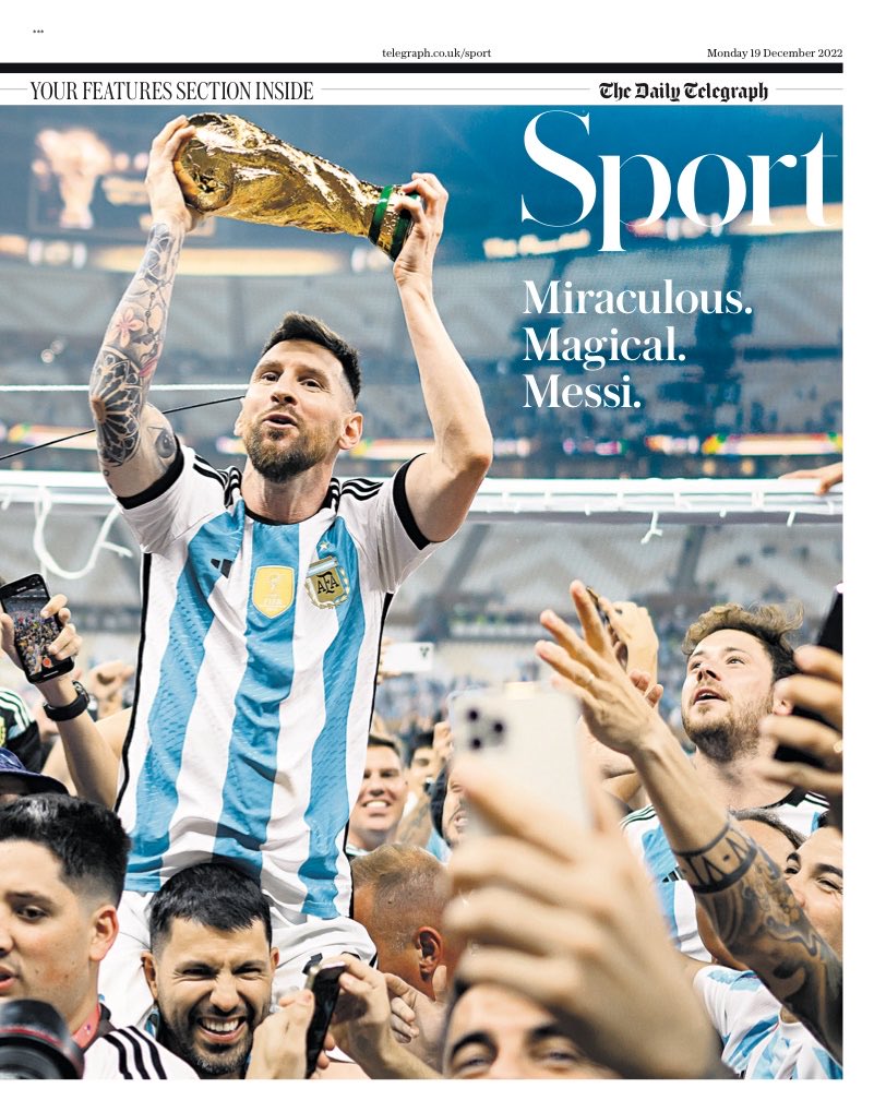 Monday’s TELEGRAPH Sport: “Miraculous. Magical. Messi.” #TomorrowsPapersToday