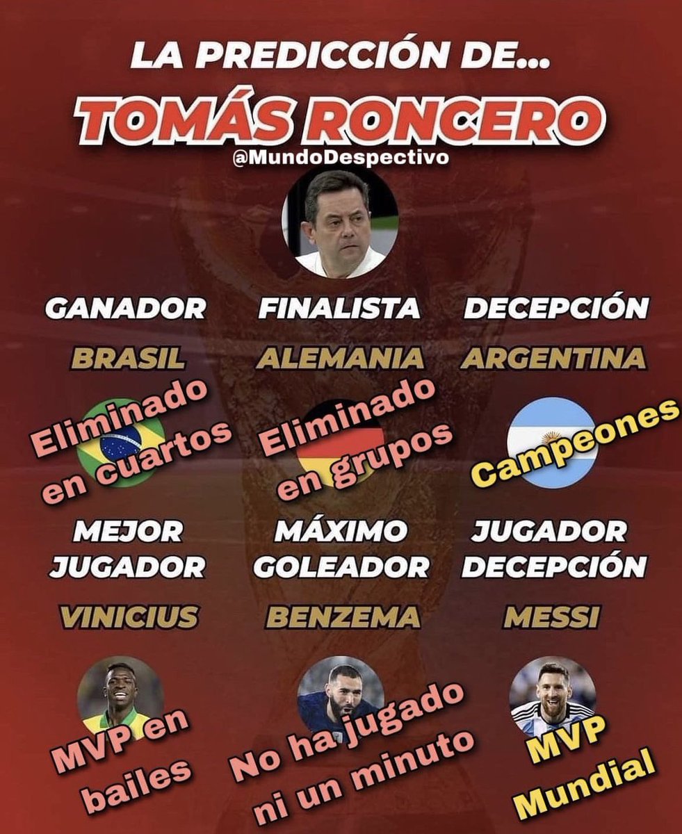 Que puto crack el tomas roncerdo .Ha acertado todo respescto al mundial