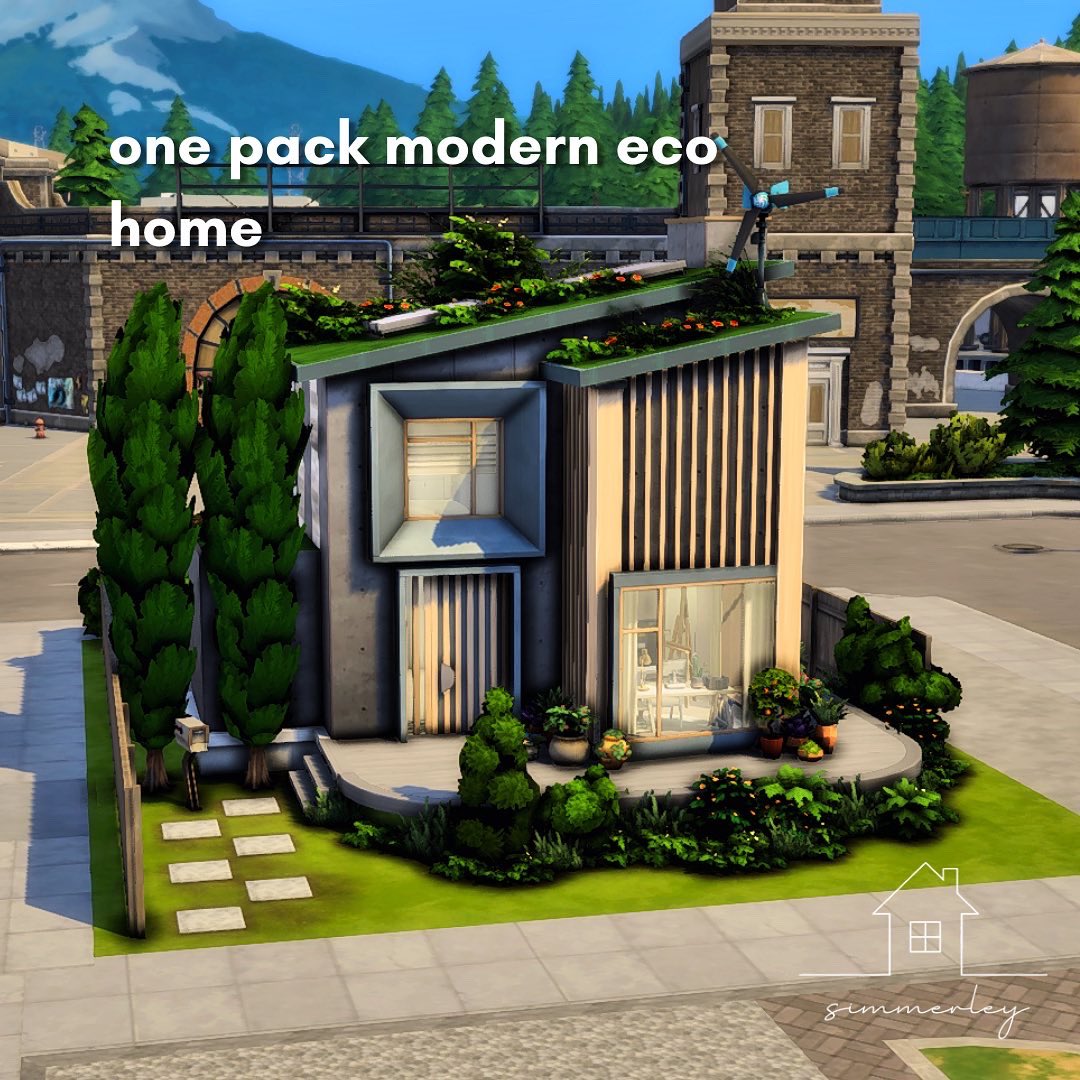 one pack modern eco home only uses eco lifestyle 🌱 no cc, 20x15, 1 bed, under 60k @TheSims @SimsCreatorsCom #TheSims4 #TheSims #ShowUsYourBuilds