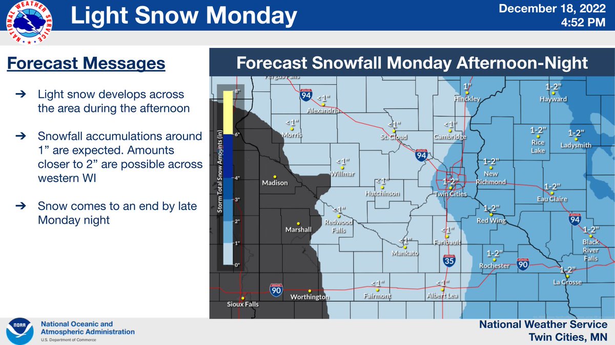 NWSTwinCities's tweet photo. Dangerous wind chills continue to be the main weather story late next week, but snow is also likely Monday &amp; Wednesday-Thursday. 
Gusty winds Thursday-Friday will also lead to blowing/drifting snow, along with possible whiteout conditions across western &amp; southern MN
#mnwx #wiwx https://t.co/ofZgJ0ErLz