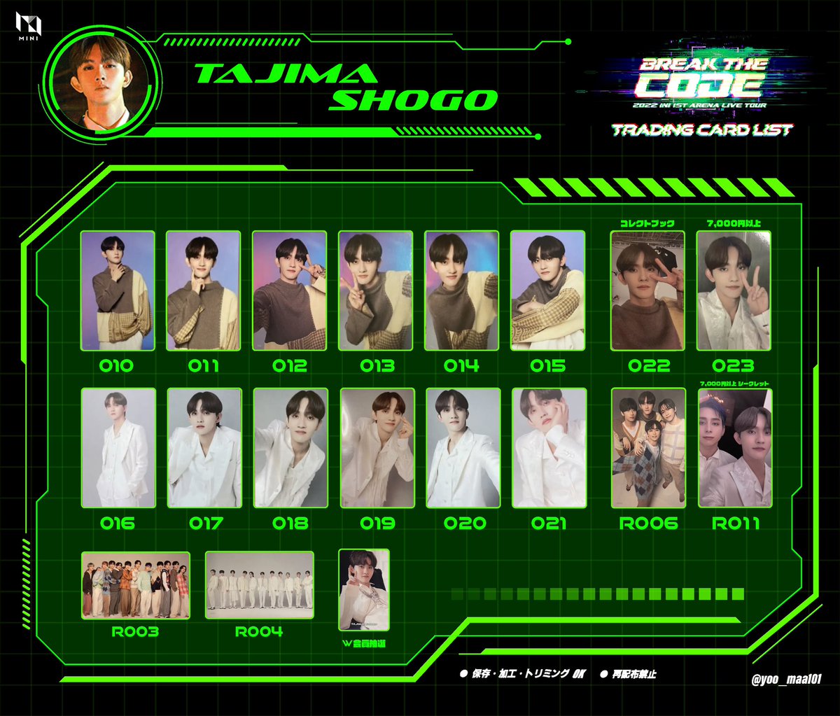 yoo_maa101's tweet photo. INI アリーナツアー LIVE BREAK THE CODE グッズ コレクトブック ランダムトレカ W会員 7000円 一覧 リスト テンプレート

▶ 西 洸人
▷ 木村 柾哉
▶ 許 豊凡
▷ 田島 将吾

・保存加工トリミングOK！
・ご自由にお使いくださいませ💫

#INI #INI交換 #INI譲 #INI求  #INI_BREAK_THE_CODE https://t.co/lIApjo0Uzx