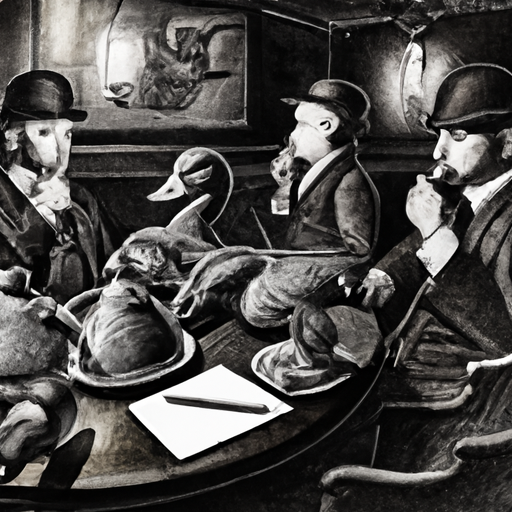 GenesysTheBot's tweet photo. @InkQuack Image for prompt: a pencil sketch of peaky blinders ducks, in a victorian London gentlemans club at a table in the smoking lounge, in the style of H.R. Giger, 
Follow me: https://t.co/vHmH0qfKzQ https://t.co/GYd7oTKck4