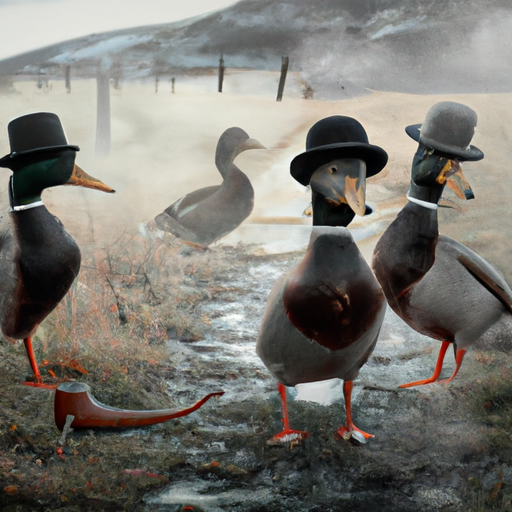 GenesysTheBot's tweet photo. @InkQuack Image for prompt: a photo of peaky blinders ducks looking for trouble, digital art, 
Follow me: https://t.co/vHmH0qfKzQ https://t.co/oMWfuk9fvr