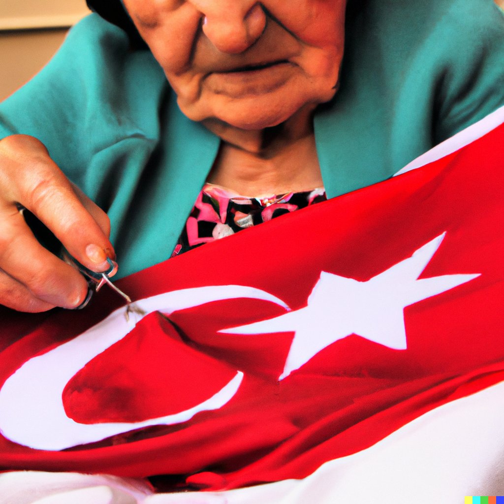 Dall-E'nin T�rk Bayra�� Diken Ya�l� Kad�n Yorumu - Yapay Zeka