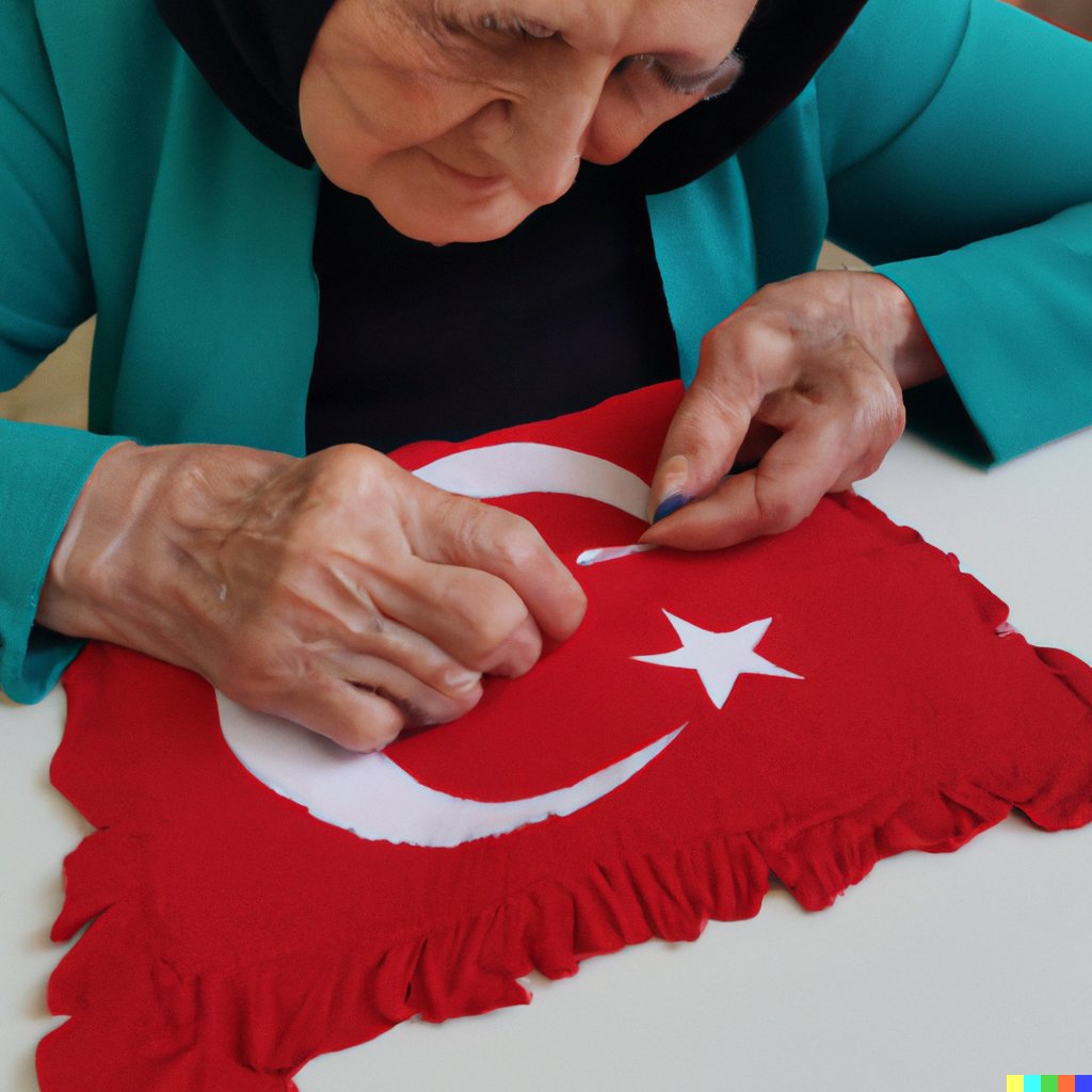 Dall-E'nin T�rk Bayra�� Diken Ya�l� Kad�n Yorumu - Yapay Zeka