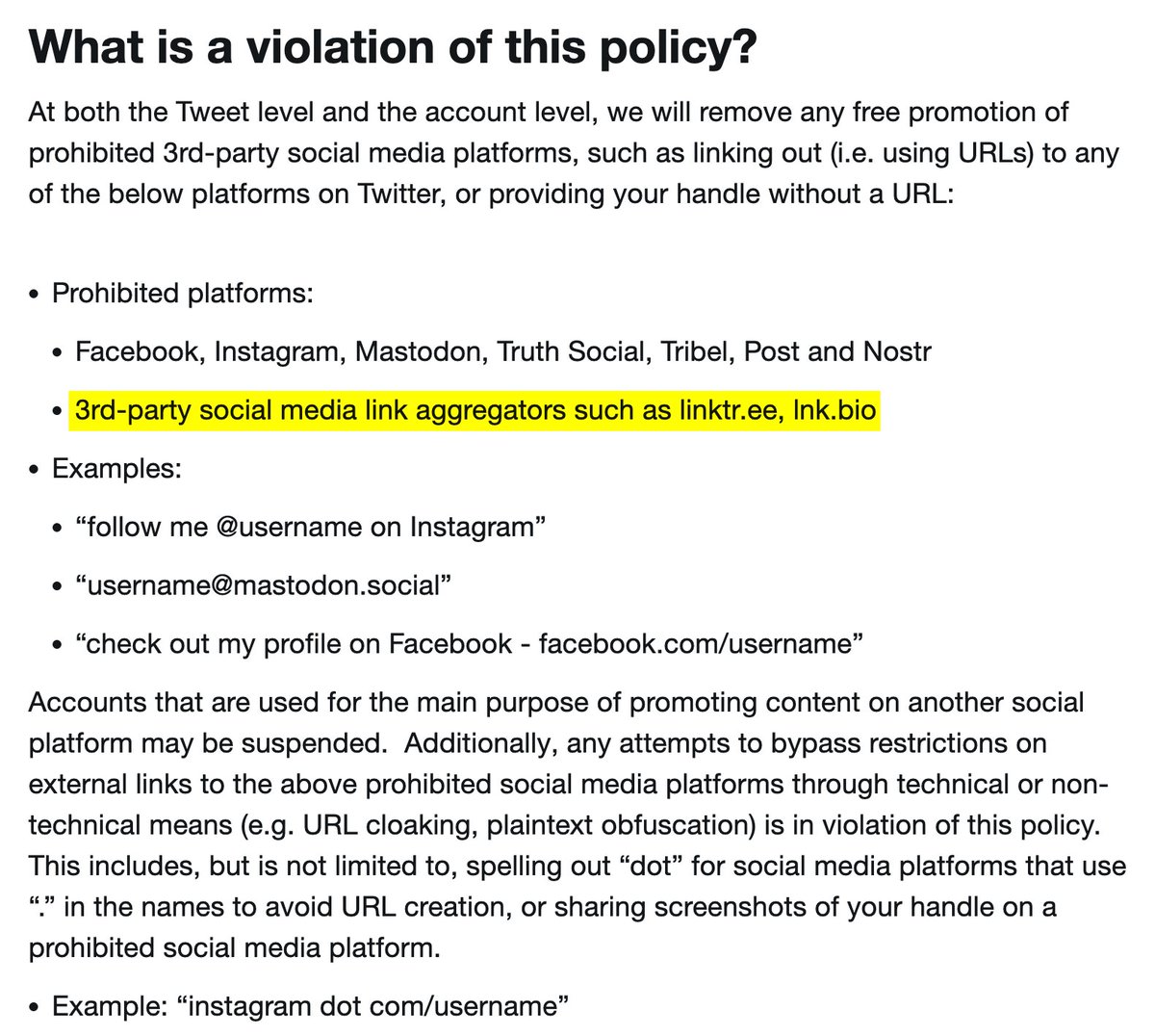 BadWritingTakes's tweet photo. Uhhhhhhhhhhh

Update - Musk is not just banning you from posting links to your other social media accounts on Twitter.

He is also banning you from posting links to sites that promote *any* of your accounts on *any* site.

This is pretty much open war on artists and writers. https://t.co/MQKoPwToKx