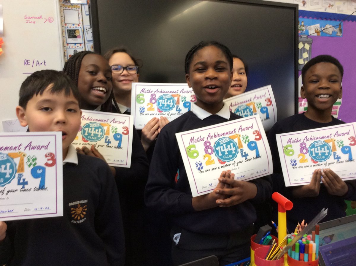 Sacred_Heart_1's tweet photo. Well done to the new members of this yearโs 144 club. #MultiplicationTablesCheck. Full marks for 3 sound-checks in a row #TTRS https://t.co/unCvUrzplC