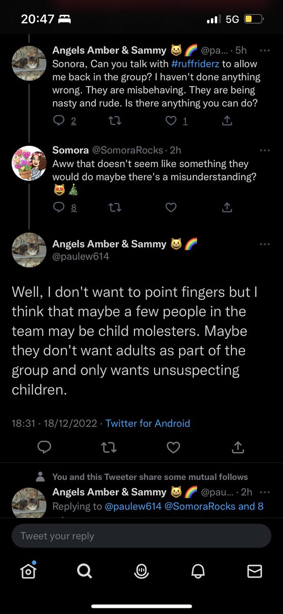 #theruffriderz  #dogsoftwitter Anyone who can post such an evil thing about #theruffriderz needs to be blocked immediately.  Can you see what she is calling our friends? Child molesters ? I am reporting this to Twitter 😡😡