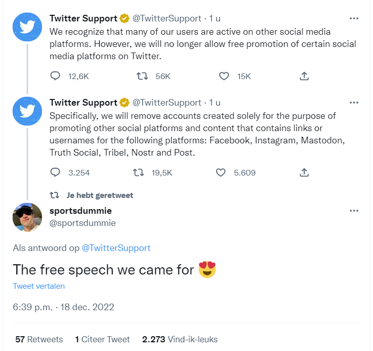 kalahiri's tweet photo. Als ik het goed begrijp gaat Musk mijn account binnenkort blokkeren?

Dan ben ik dus in ieder geval nog te vinden op dat andere social medium waar je wel vrijuit teksten en links mag plaatsen. Zie mijn profiel.

#freespeech https://t.co/xcLzxMsZti