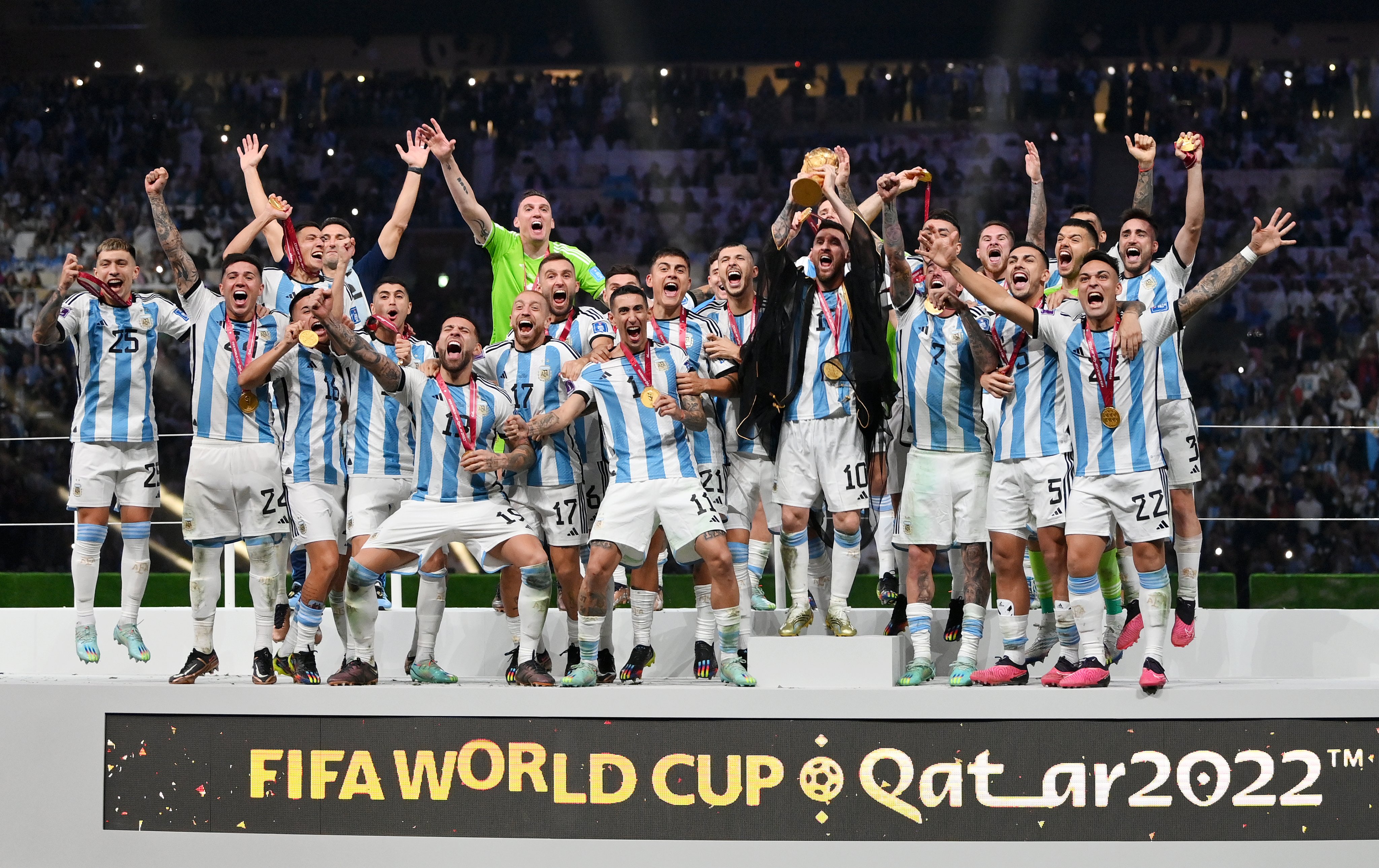 Argentina lift the FIFA World Cup trophy
