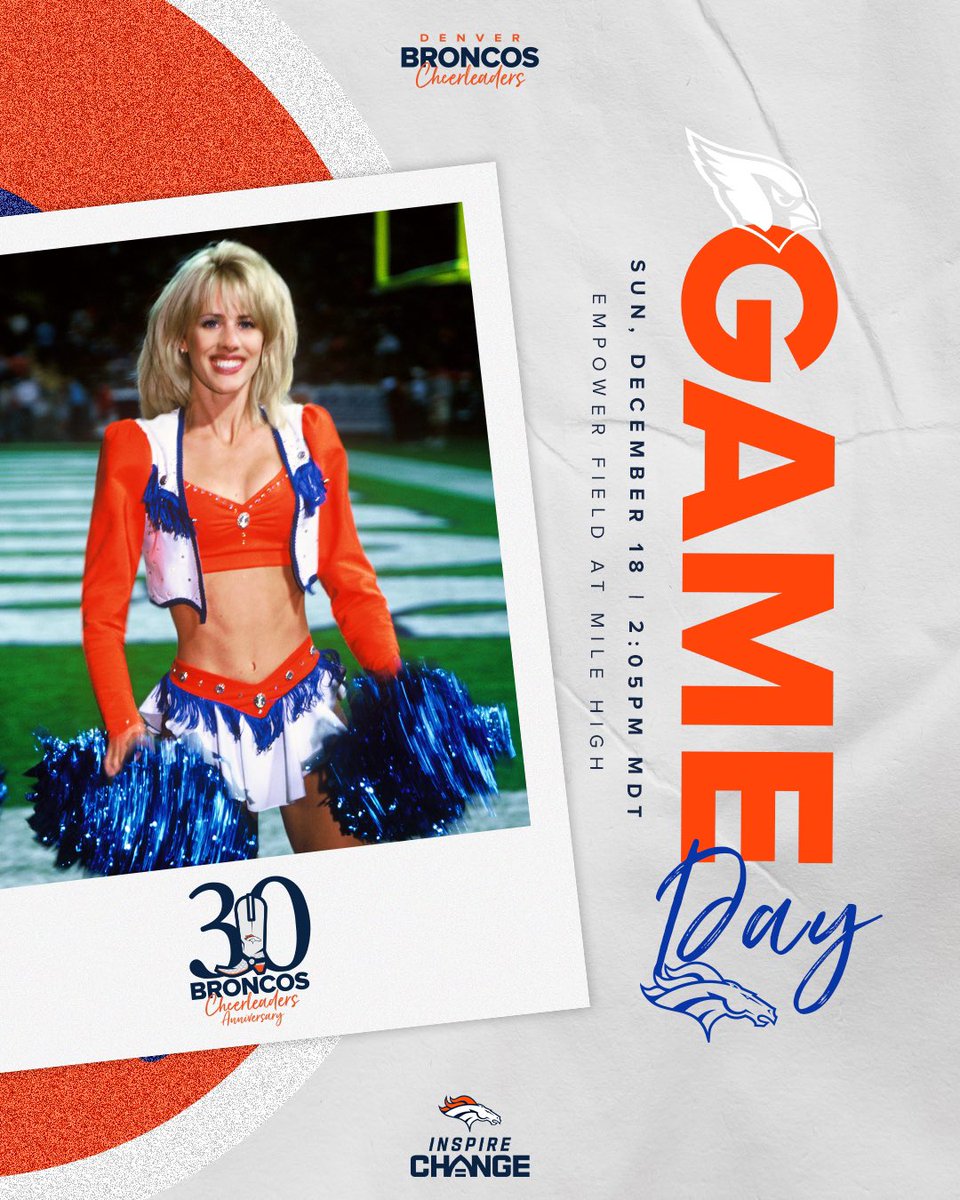 BroncosCheer's tweet photo. It's our #DBCAt30 GAME DAY! ๐งก๐
Stay tuned as our #DBCAlumni take the field again for a Halftime Performance to celebrate 30 years of cheer!
#AZvsDEN | #BeatTheCardinals | #InspireChange https://t.co/32k2jGv9kr
