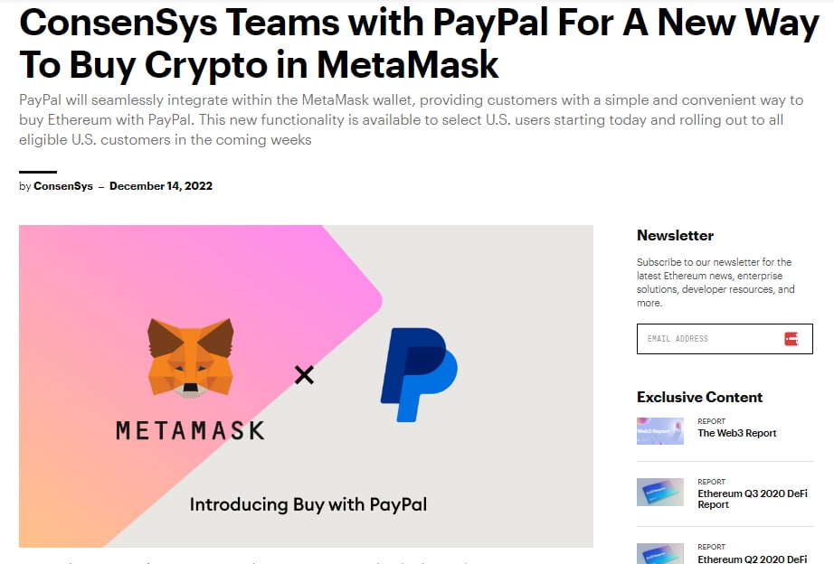 NFTTRENDS31's tweet photo. PayPal announced its cooperation with MetaMask so that from now on we can see the easier purchase and transfer of ETH between PayPal and MetaMask. https://t.co/Wtnl2DId97