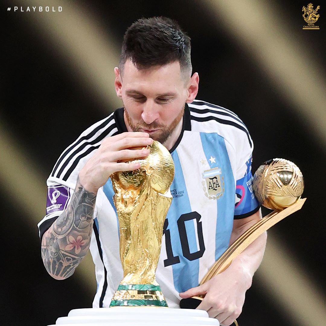 Manojvm's tweet photo. Finally, GOAT'S Dream has been fulfilled @FIFAWorldCup @mallikaravind   #Messi𓃵day https://t.co/6dzoFvjE2b