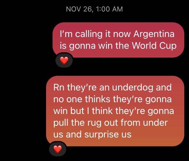 fir3fly1101's tweet photo. Texted this to my friend after Argentina lost to Saudi Arabia #Messi𓃵  #WorldCup  #Argentina https://t.co/F3s9flQ60o