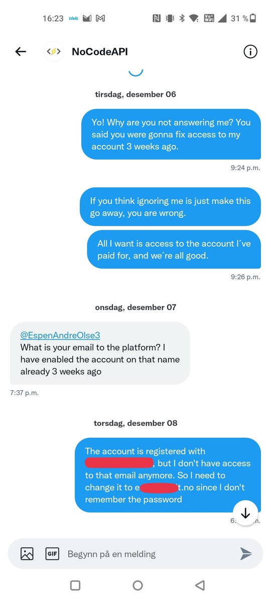 PythonPitt's tweet image. Quality support @nocodeapi 💩This is after I sent a copy of my driver's license to confirm I'm the account owner, and they said they'll fix it the next day, but since I have a lifetime account(which I bought as an early adopter to show love and support) they've stopped answering.