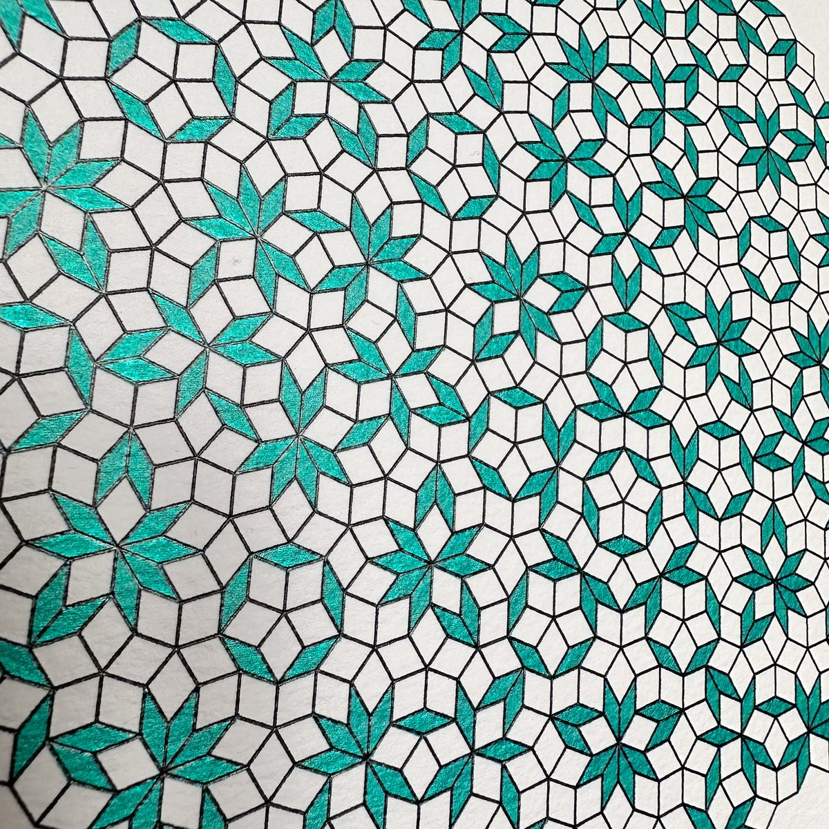 antialias_'s tweet photo. "Penrose Garden"

⏰ 1 hour, 27 minutes, 49 seconds
📏 59.29 m
✒️ Uni-ball Signo Metallic Green, Standard Black 0.7mm
📜 A4 Watercolour Paper
🤖 iDraw A3 Pen Plotter
⌨️ Pattern Collider 

 #penplotter #plottertwitter #genart #generativeart #generative https://t.co/xRtCt3D7Rg