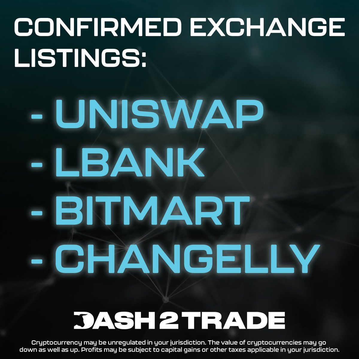 Dash 2 Trade (@dash2_trade) on Twitter photo 📈 Confirmed Exchange Listings 📈
After the presale is over, $D2T will be listed at:
✅ <a href="/Uniswap/">Uniswap Labs 🦄</a>  
✅ <a href="/LBank_Exchange/">LBank.com</a> 
✅ <a href="/BitMartExchange/">BitMart</a> 
✅ <a href="/ChangellyPro/">Changelly PRO</a> 
Get in before the presale ends - buy $D2T now ⬇️
dash2trade.com 📈 Confirmed Exchange Listings 📈
After the presale is over, $D2T will be listed at:
✅ <a href="/Uniswap/">Uniswap Labs 🦄</a>  
✅ <a href="/LBank_Exchange/">LBank.com</a> 
✅ <a href="/BitMartExchange/">BitMart</a> 
✅ <a href="/ChangellyPro/">Changelly PRO</a> 
Get in before the presale ends - buy $D2T now ⬇️
dash2trade.com
