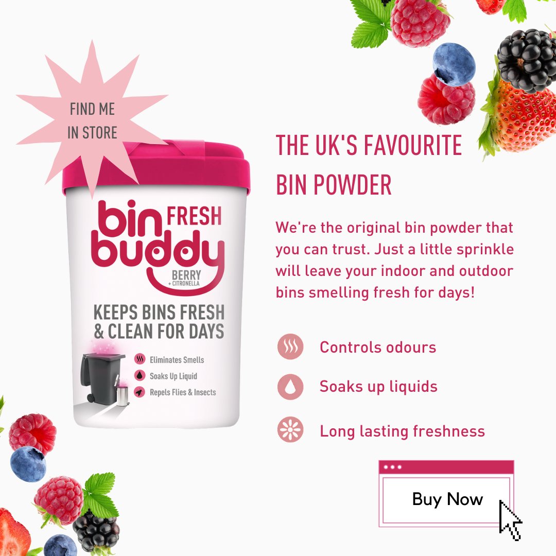 We're not the UK's number one bin powder for nothing! Our Bin Buddy controls odours, soaks up liquids and has a long lasting freshness that can't be matched! Plus, we're proudly made in the UK. BB for the win!