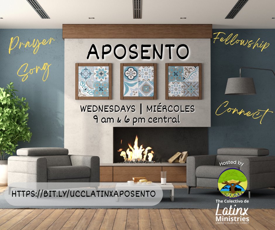 LatinxUCC's tweet photo. On Wednesdays, at 9 am &amp; 6 pm central, The Colectivo de Latinx UCC Ministries will host its Aposento, a few minutes of fellowship. Come together to pray, dialogue, sing, or be in the moment with other Latinx / #Latine ppl. Wednesdays.
https://t.co/9aSuicXHSZ https://t.co/3lRIj69uVj