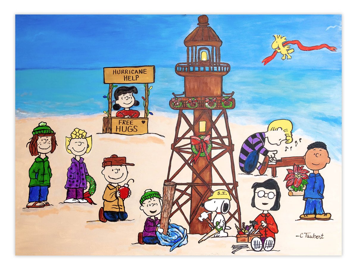 EricTaubert's tweet photo. “It just needs a little love.” Artist Charlene M. Taubert  @charlenetaubert recruits the Peanuts Gang to fix up Sanibel Island Light

READ MORE: https://t.co/edBP9FLwcX

#sanibel #sanibelisland #swfl #florida https://t.co/24MBa0FJEV