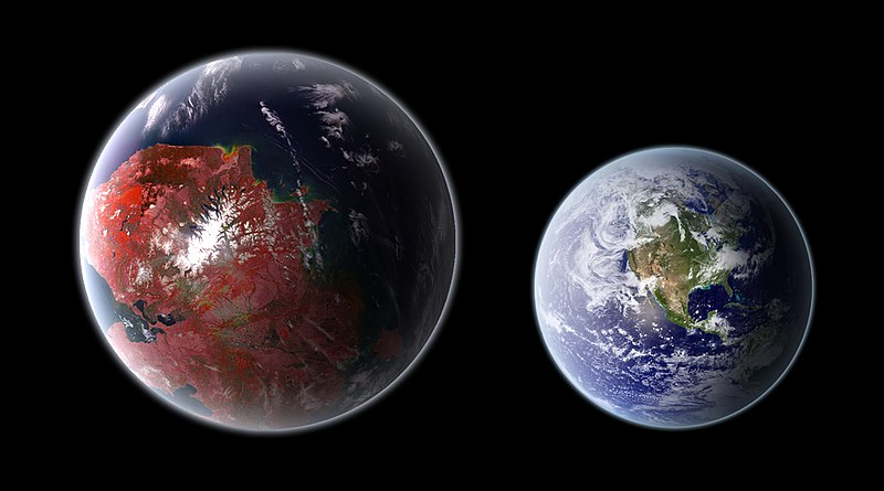 NataliaVartan's tweet image. Eso de ahí abajo es un concepto artístico del exoplaneta Kepler 442-B comparado con la Tierra. Se encuentra a unos 1200 años luz y es considerado como un planeta superhabitable. Es decir, más habitable que la propia Tierra. ¿Cómo es esto posible? Vamos a verlo brevemente ☺⬇️
