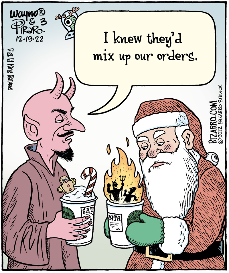 Waynocartoons's tweet photo. Caffeinated Confusement 
#comics #cartoons #coffee #Barista #Starbucks #names #Santaclaus #satan https://t.co/4lxvah6ZEW