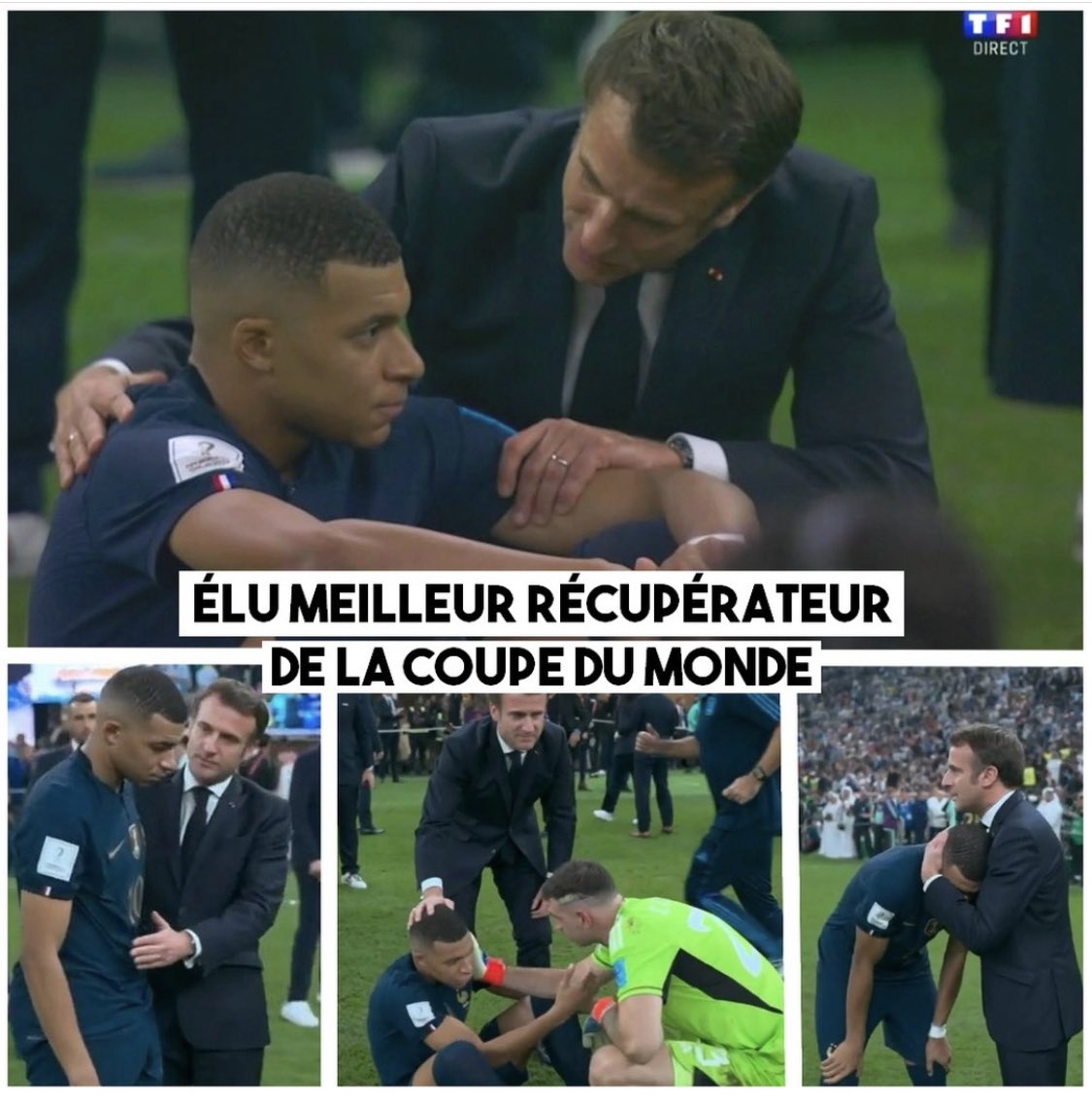 #Macron : « Il ne faut pas politiser le foot »
Quand il s’agit de dénoncer la farce écolo ou les ouvriers esclaves morts au #Qatar, sinon…

#ARGFRA #FRAARG #finale #WorldCupFinal #WorldCup #Messi #Mbappe