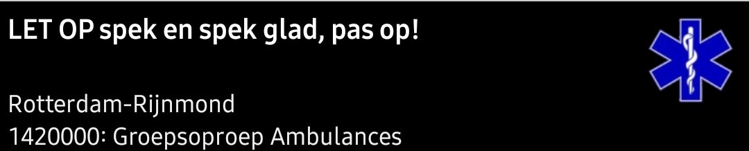 AmbuTomTom's tweet photo. Pager bericht vanuit de meldkamer.
#spekglad #ijzel https://t.co/gdAfSp2xgp