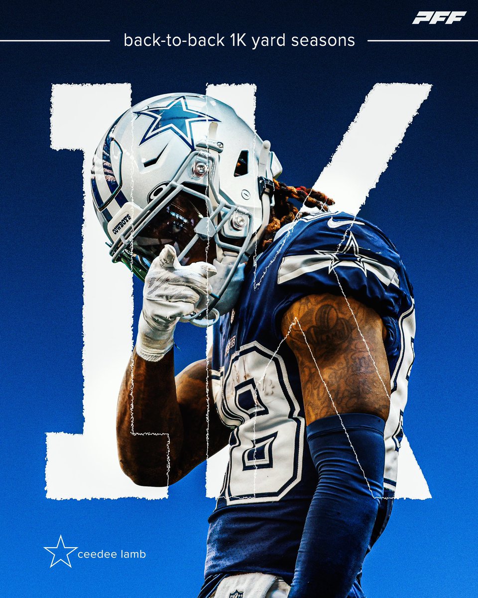 PFF's tweet photo. CeeDee Lamb with back-to-back 1,000-yard seasons ⭐️ https://t.co/nDHSUhXOdx