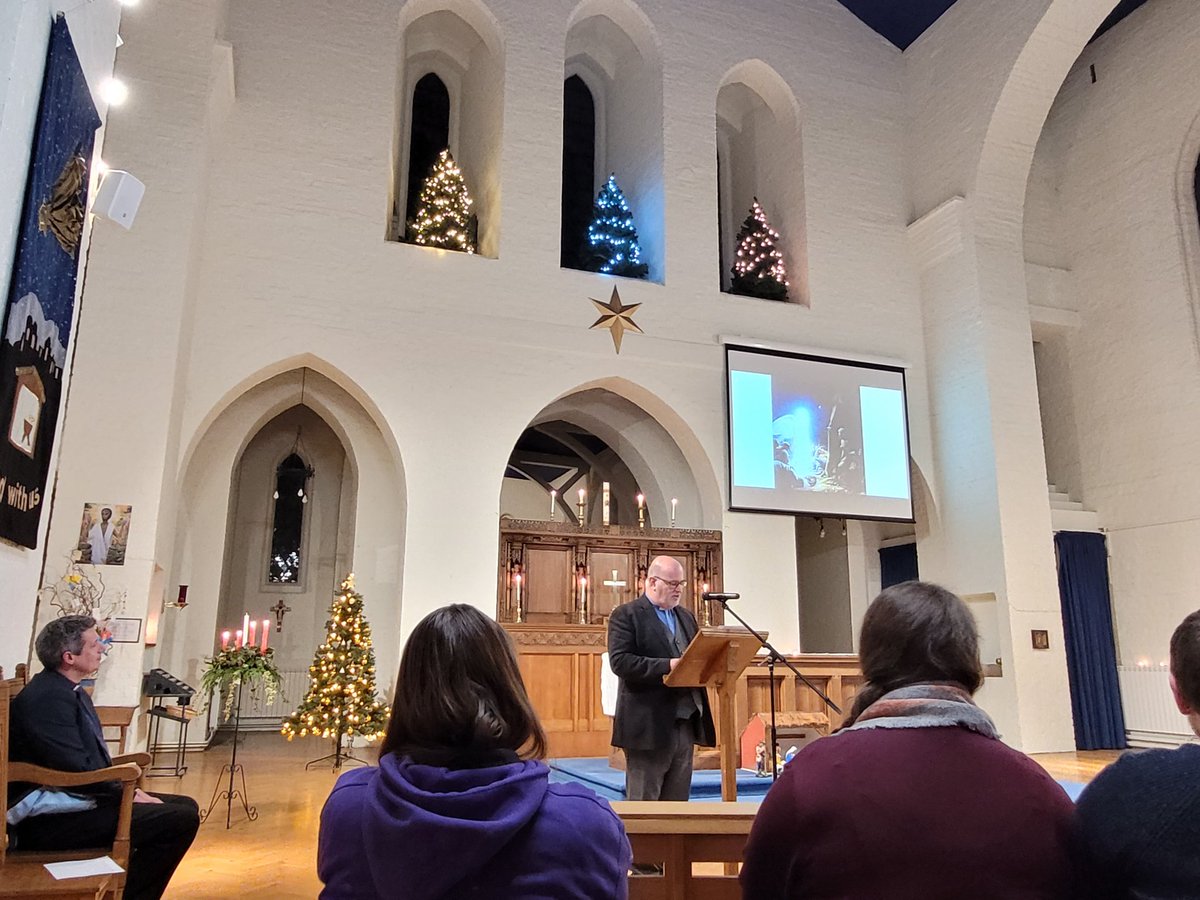 AHSChaplaincy's tweet photo. Wonderful #ChristmasCarol service @StChadsYork this evening.  Considering the theme of overwhelming hope in Jesus' story.
Question- Are these the highest located trio of trees in the @DioceseOfYork or even the @churchofengland ? https://t.co/C8thr2NBMu