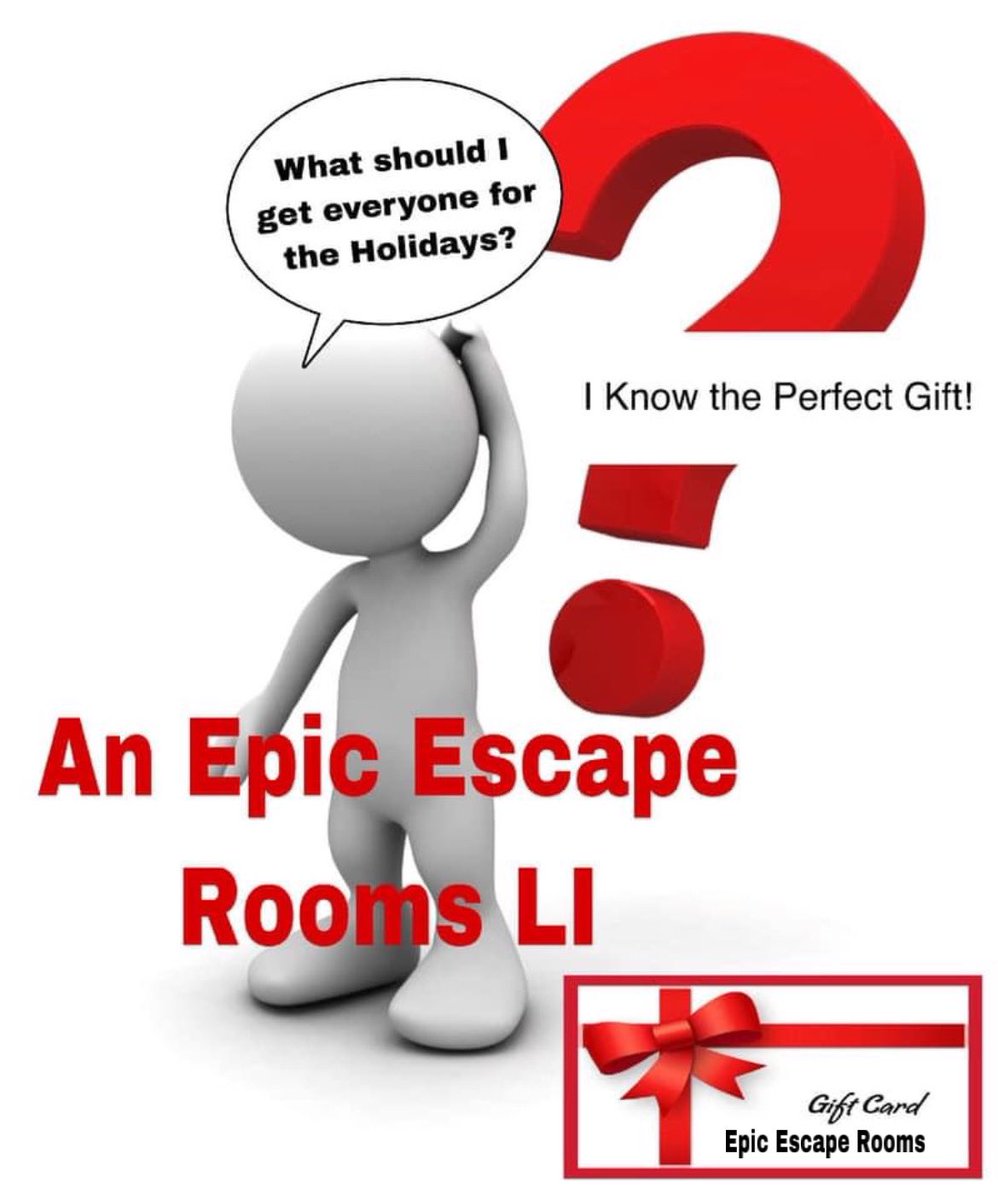 epicescapeli's tweet photo. Save time! Skip the mall lines. Get everyone on your list an Epic Escape Room Gift Certificate. Fun for all ages. Buy now 516-427-5977 or on line at https://t.co/S0JxDCox8V
#holidaygifts #escaperooms #escaperoomgift #bestoflongisland #epicescaperoomsli #giftideas #giftcards https://t.co/qsbYq0jton