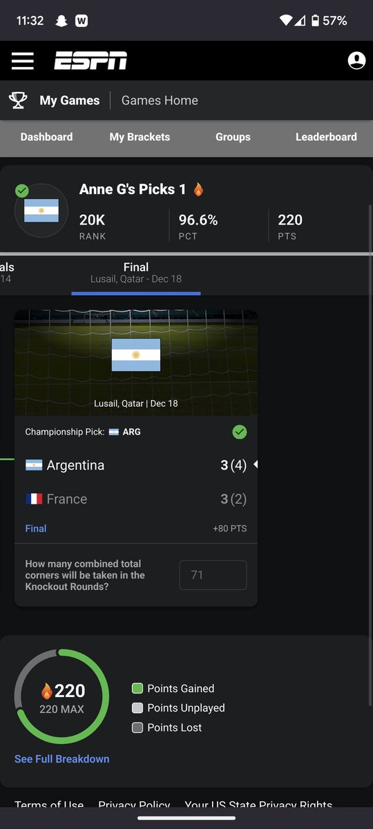 cheekybackheel's tweet photo. My bracket was truly horrendous in the Round of 16 - in fact I only got two winners right... FRA and ARG. Who I then called to get to the final. And... ARG to win! I am notoriously terrible at brackets, so I am disproportionately proud 😂 https://t.co/rS5OxPcLrL