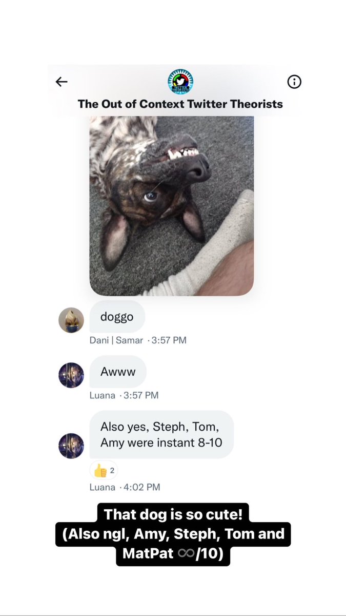 <a href="/DailyOoCTT/">The Out of Context Twt Theorists</a> @ItsReneeAgain I’m gonna share some of my favorite moments (so far) from the group chat! 
-LH📱