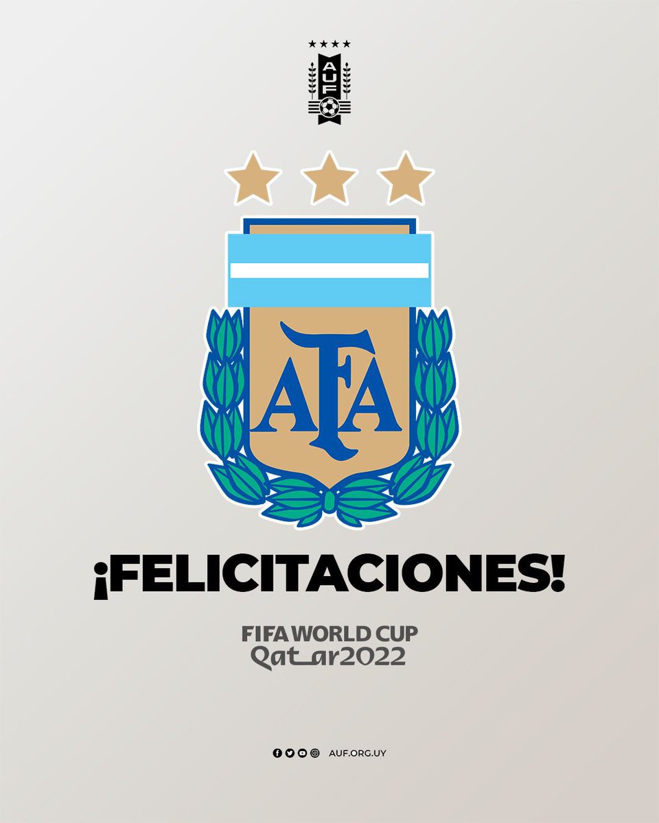 AUFOficial's tweet photo. 👏🏻  ¡𝗙𝗲𝗹𝗶𝗰𝗶𝘁𝗮𝗰𝗶𝗼𝗻𝗲𝘀, 𝗵𝗲𝗿𝗺𝗮𝗻𝗼𝘀 𝗮𝗿𝗴𝗲𝗻𝘁𝗶𝗻𝗼𝘀!

La @afa trae a Sudamérica otra Copa del Mundo. https://t.co/vu12w8C38q