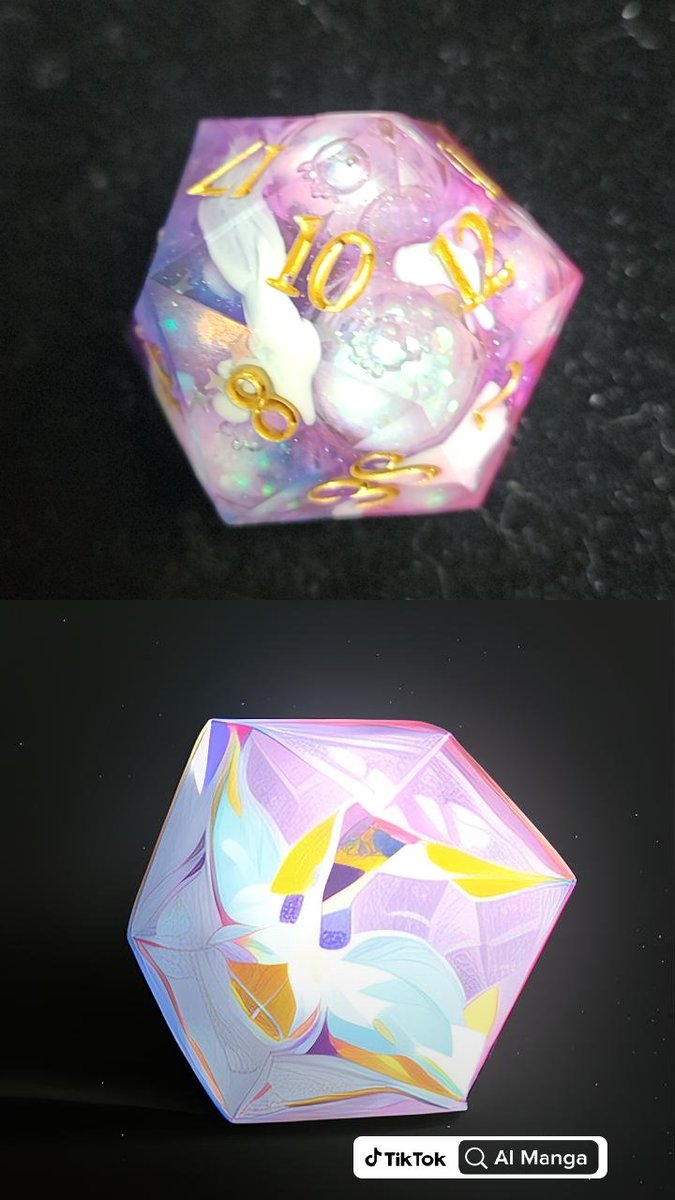SimplyEdenUS's tweet photo. I had so much fun seeing what the AI filter made my Dice into. Which is your favorite?

#dnd #ttrpg #Dice #dicemaker #art #d20 #ttrpgfamily https://t.co/cu8CJrB8gd