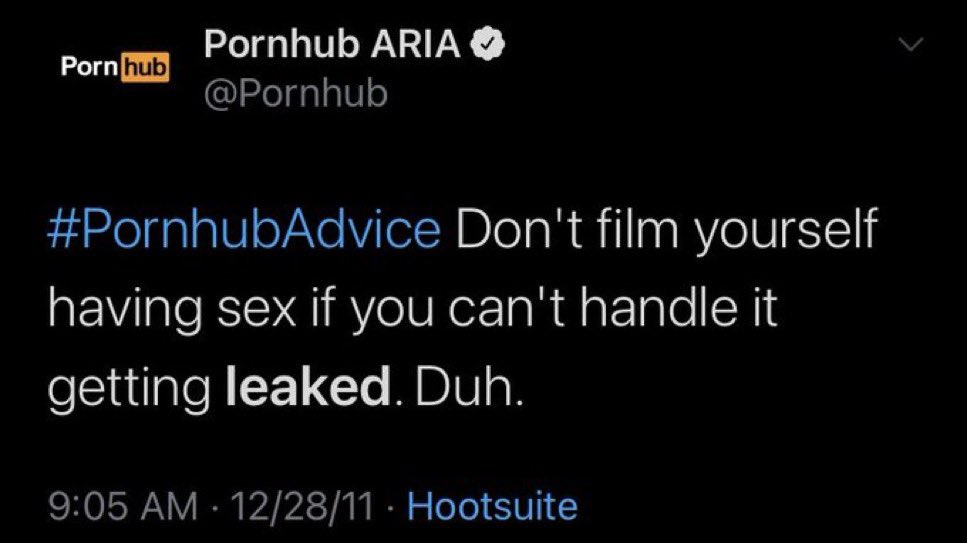 LailaMickelwait's tweet image. Pornhub’s philosophy on illegal, nonconsensual content and “revenge porn” in one tweet. 

(This wasn’t a slip. It was premeditated and scheduled on Hootsuite.)