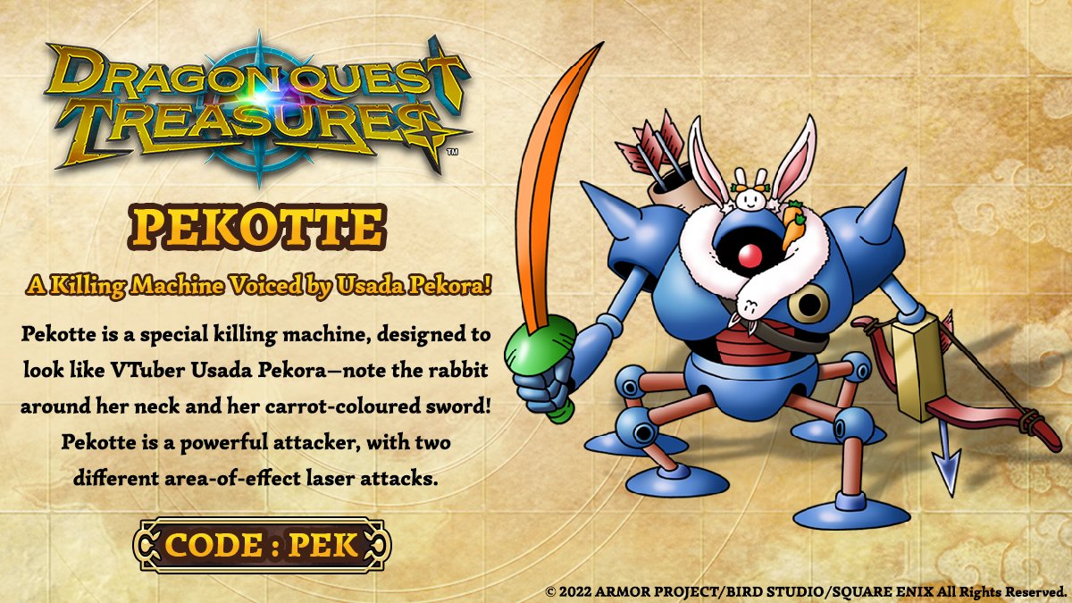 Pekotte, a killing machine voiced by Usada Pekora.