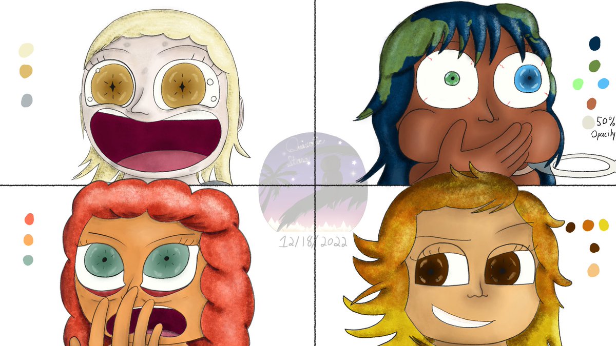 QuixoticStars's tweet photo. Expression practice of my planet OCs to get me back into drawing...hopefully
#artistsontwitter https://t.co/FZjWUjru37