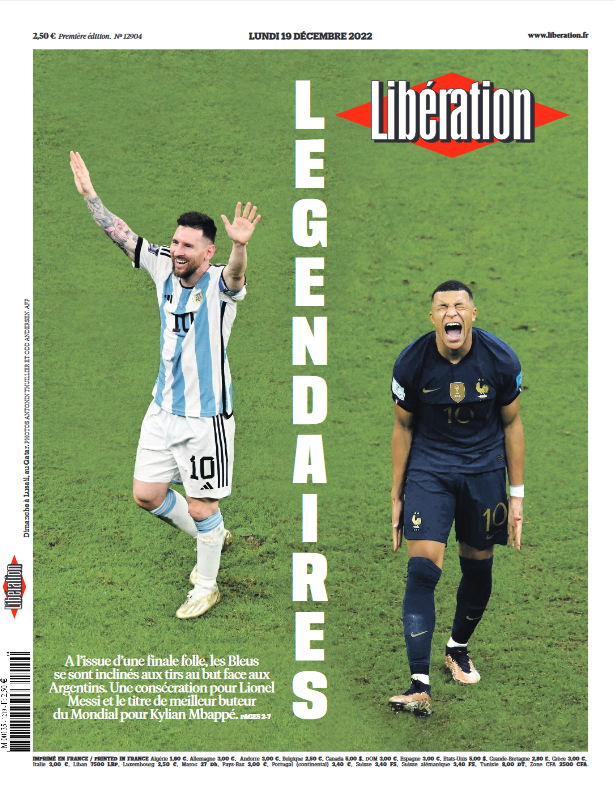 A la une de @Libe ce lundi : 

⚽ Légendaires 

#ARGFRA #Qatar2022 

journal.liberation.fr