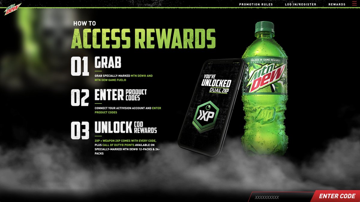 mktgresources's tweet photo. @MountainDew is helping #MW2 fans unlock EXCLUSIVE customized character skins, CoD points and also DUAL 2XP + Weapon 2XP! It's as easy as 1-2-3

https://t.co/HRPFp2BNBW

#CallofDuty #MWII https://t.co/bDT7OcBSkU