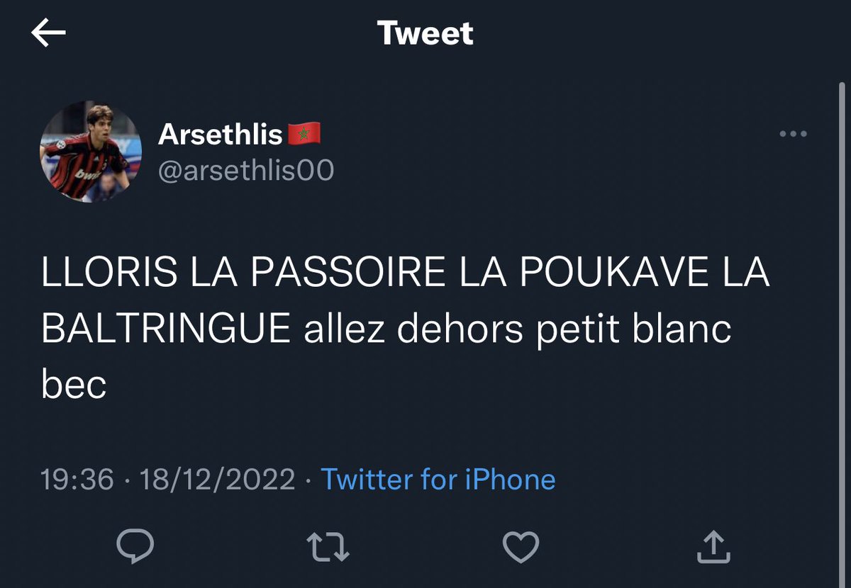 Personne n’en parlera mais il y a un déchaînement de haine raciste contre #hugolloris. #ArgFRa