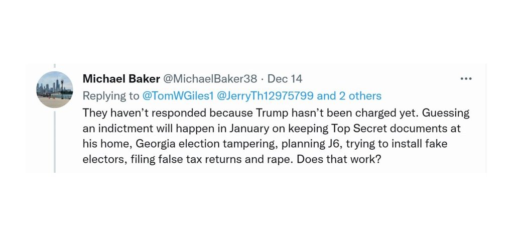 MikeHimsworth's tweet image. Michael - you said Trump kept ‘Top Secret documents at his home.’ Perhaps. Or he used the POTUS option to declassify them. Which is possible (prior to leaving office).

As for 'Fox News' and 'Q,’ they’re irrelevant. Pivoting to them can impugn one’s credibility. I wouldn’t do it.