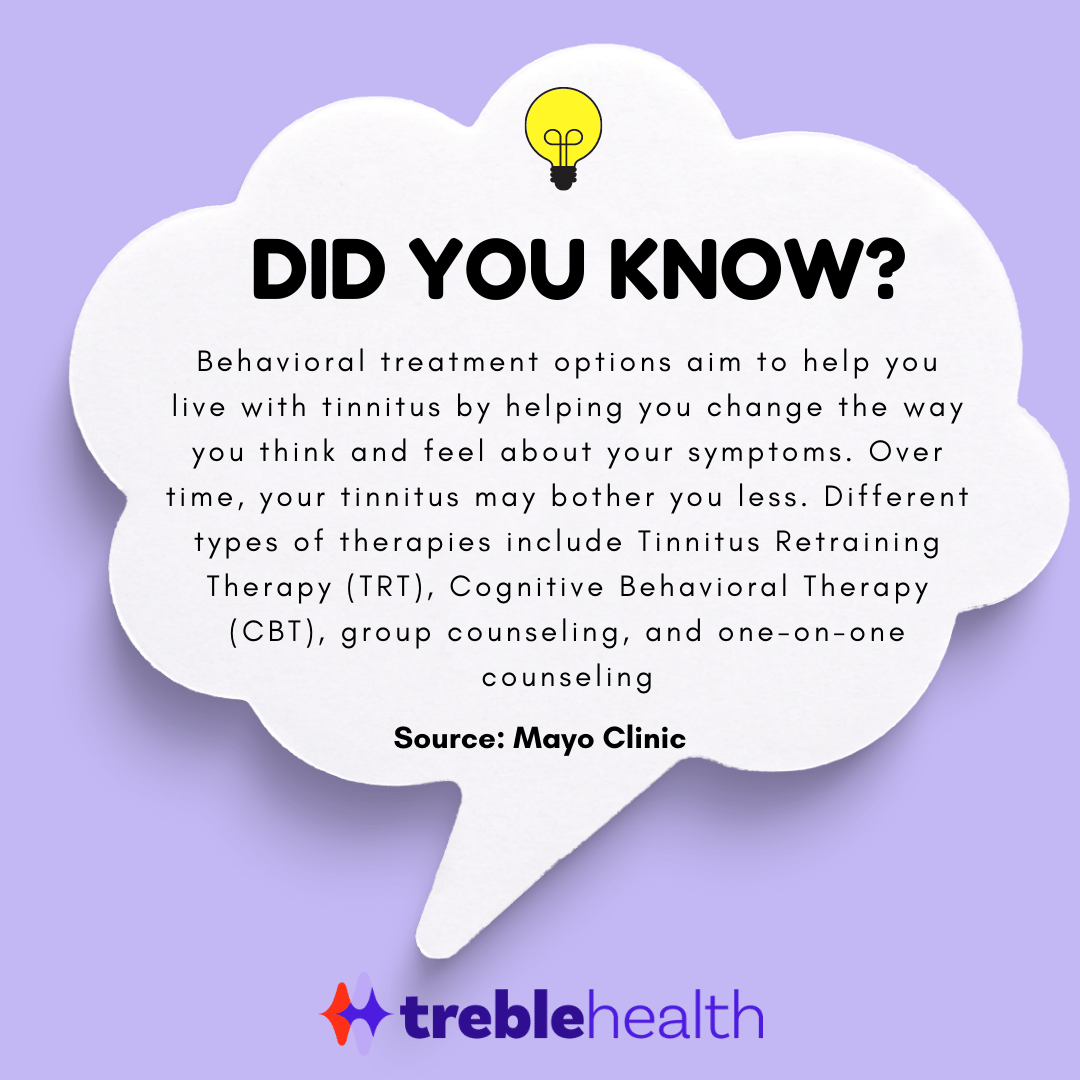 treblehealth's tweet photo. Did You Know?
Behavioral treatment options aim to help you live with tinnitus by helping you change the way you think and feel about your symptoms. Over time, your tinnitus may bother you less.
Source: Mayo Clinic
#tinnitus #TrebleHealth #DIdYouKnow #tinnitusfacts https://t.co/fvmmbSdBzW