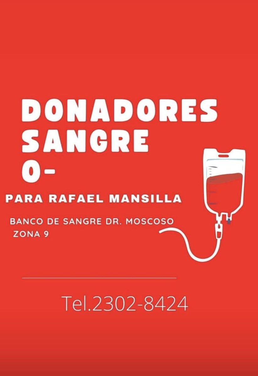 SERVICIO SOCIAL
Se solicita sangre para el señor Rafael Mansilla, comunicarse al Tel. 23028424.