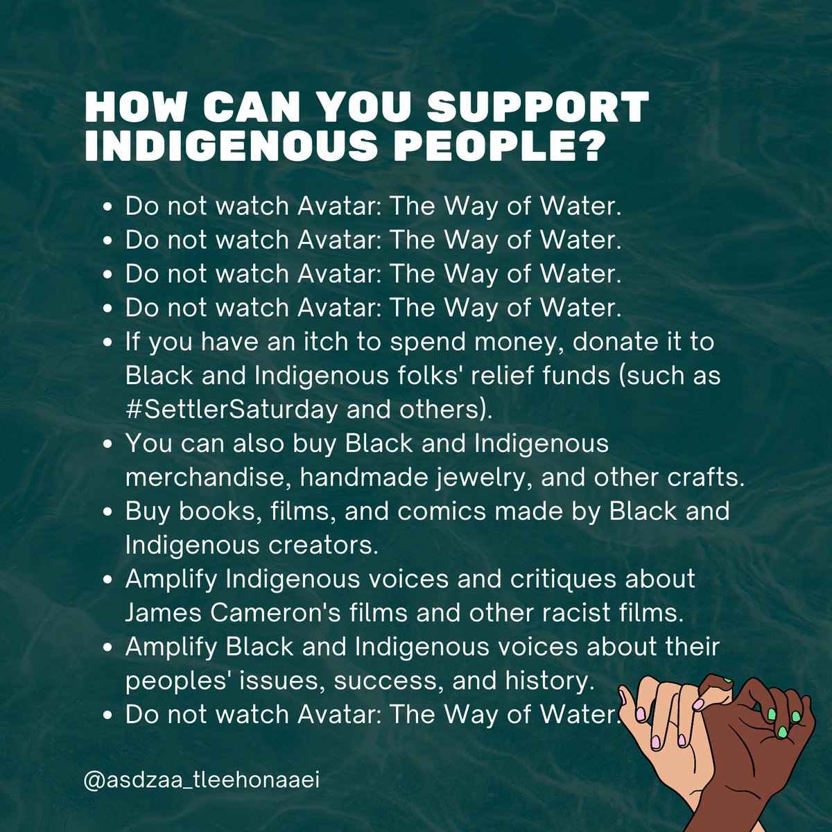 asdza_tlehonaei's tweet photo. Please repost, share, and credit.

Also if there is a list of Black, Pasifika, and Indígena Sci fi movies and books by Black, Pasifika, and Indígena creators and authors, please tag or DM me. I'll gladly repost with credit 💖 https://t.co/Twaypeiu8U